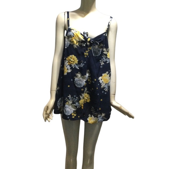 Torrid Dark Blue and Yellow Tie Front Camisole Blouse - Picture 2 of 8